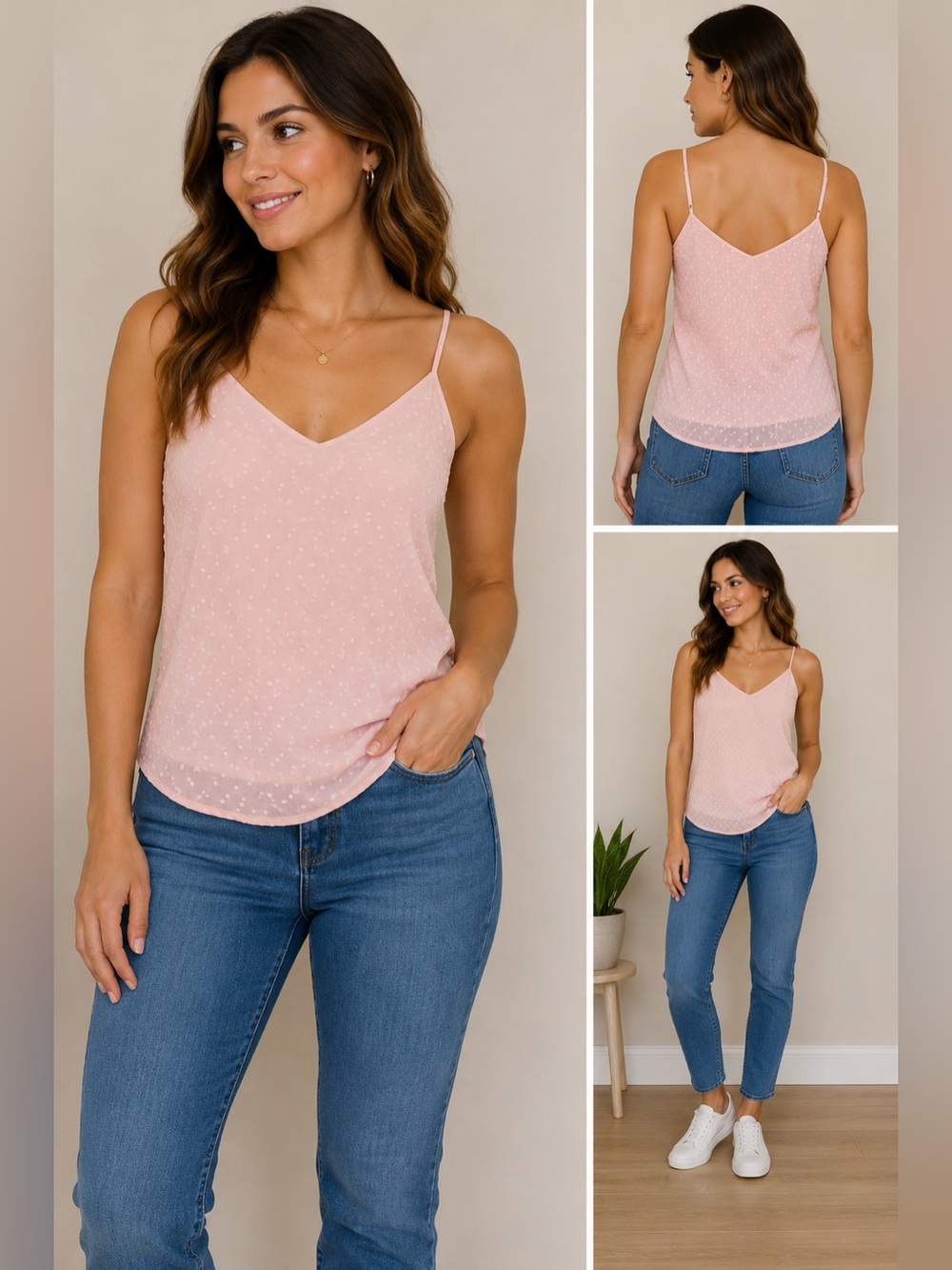 Express Pink Swiss Dot V-Neck Cami Tank Top NWT Medium